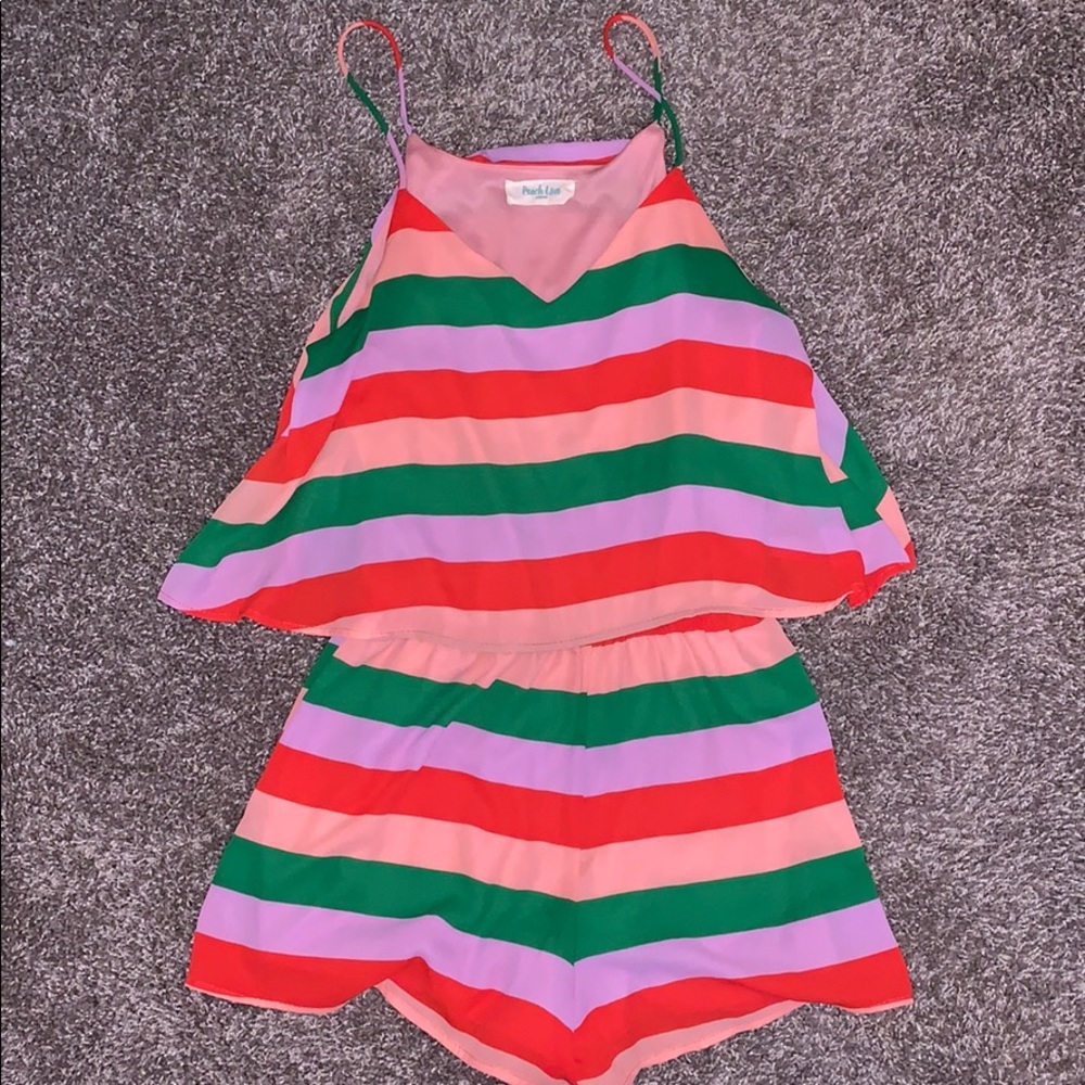 Fun stripped “Peach Love” Romper